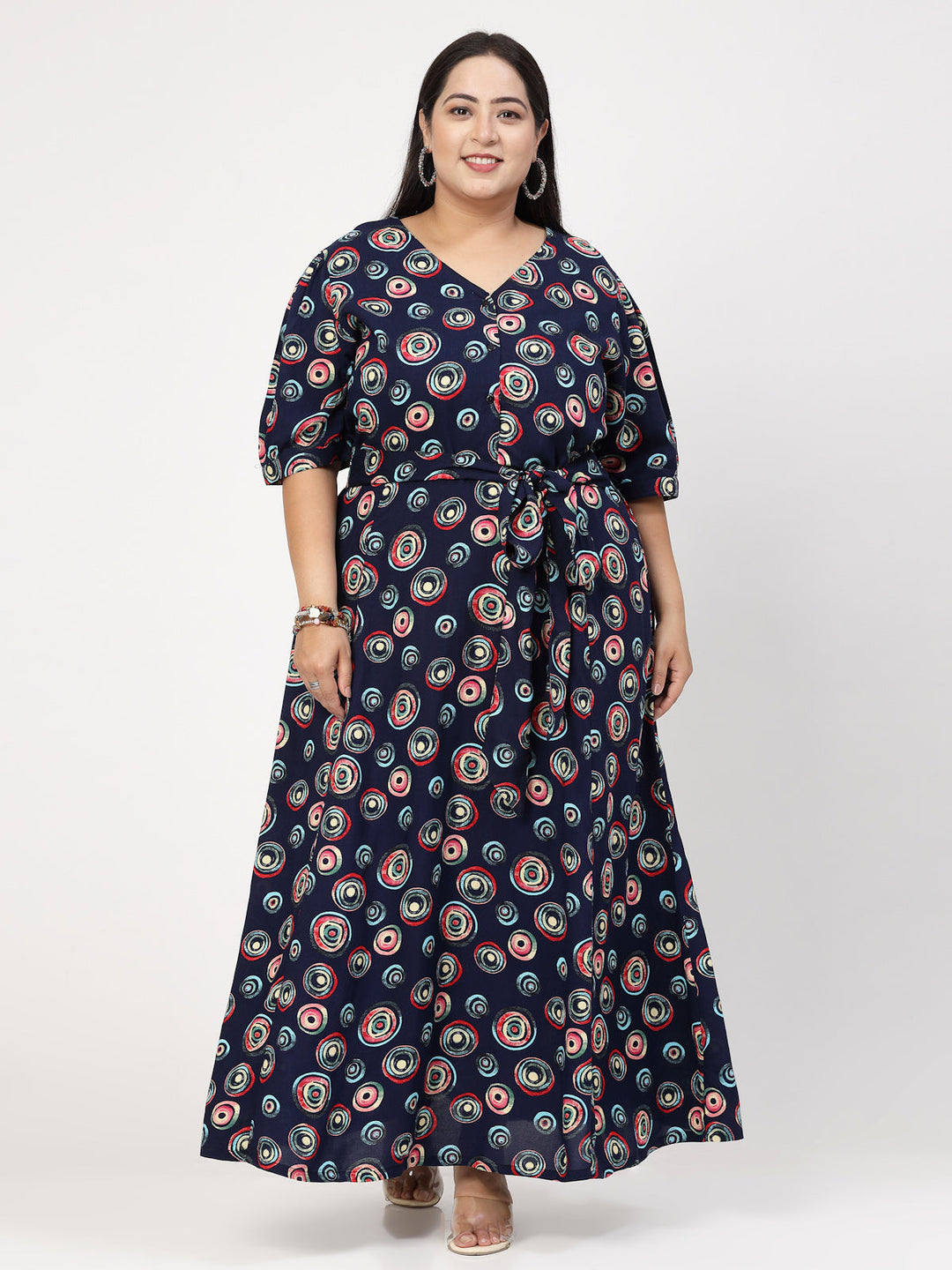 Plus Size Floral Printed V-Neck Maxi Dress