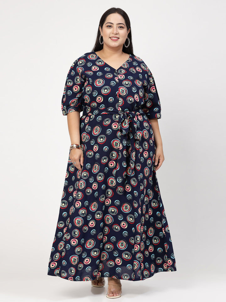 Plus Size Floral Printed V-Neck Maxi Dress