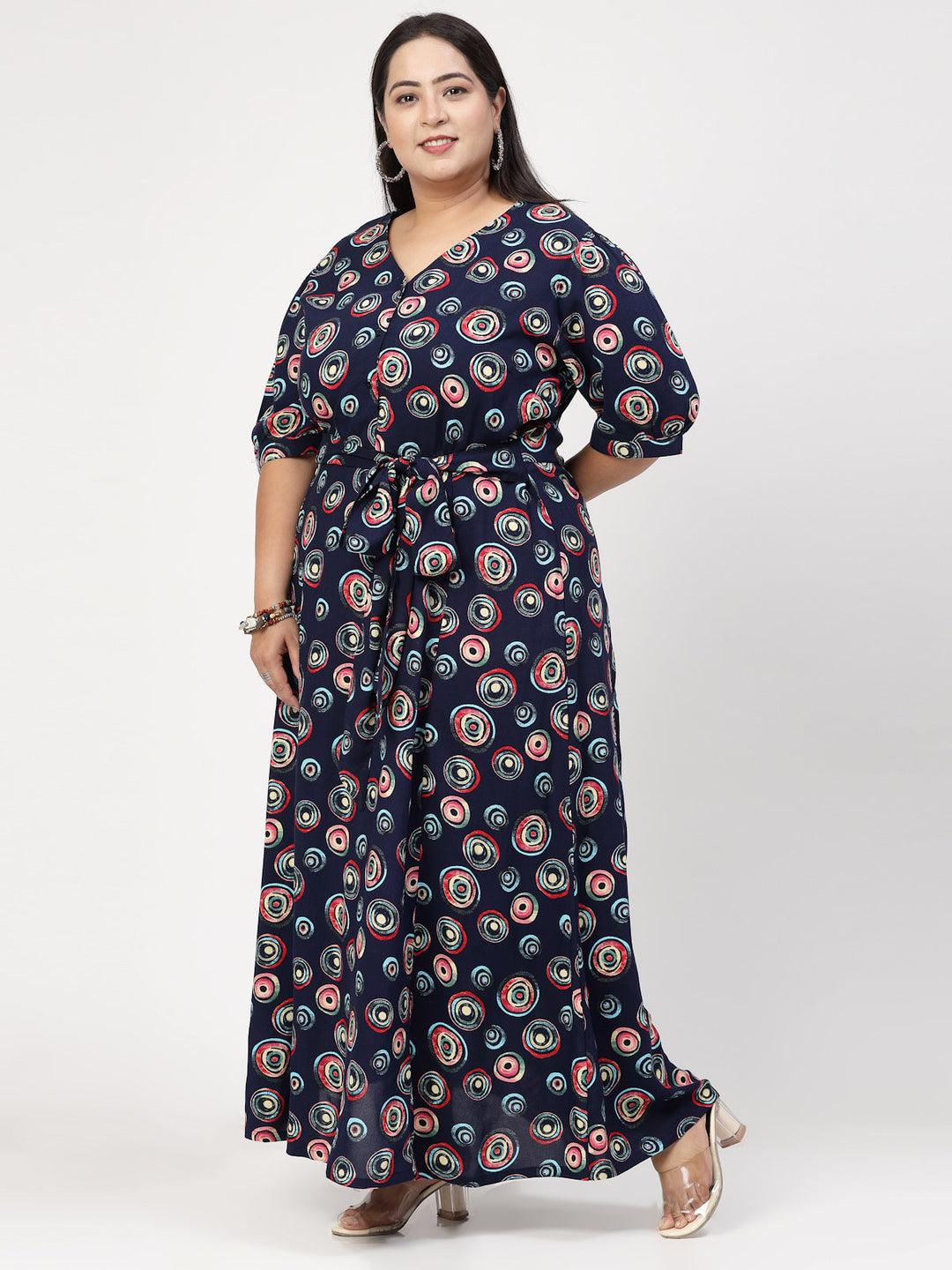 Plus Size Floral Printed V-Neck Maxi Dress