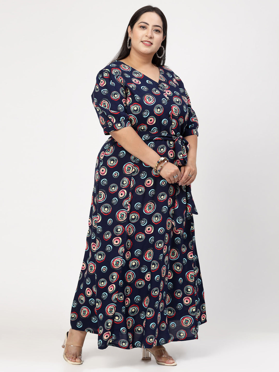 Plus Size Floral Printed V-Neck Maxi Dress
