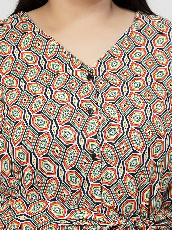Plus Size V Neck Puff Sleeves Floral Print Maxi  Dress