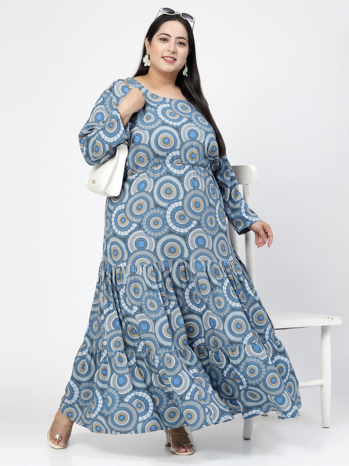 Plus Size Ethnic Motifs Printed Round Neck Maxi Dress