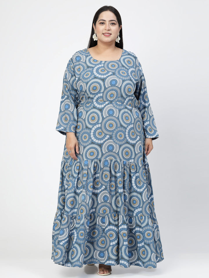 Plus Size Ethnic Motifs Printed Round Neck Maxi Dress