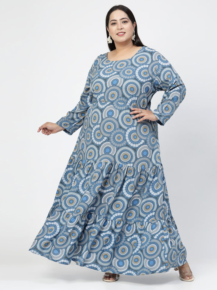 Plus Size Ethnic Motifs Printed Round Neck Maxi Dress