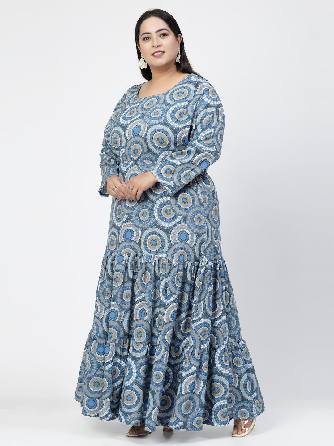 Plus Size Ethnic Motifs Printed Round Neck Maxi Dress