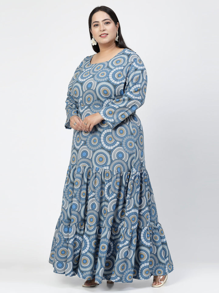 Plus Size Ethnic Motifs Printed Round Neck Maxi Dress