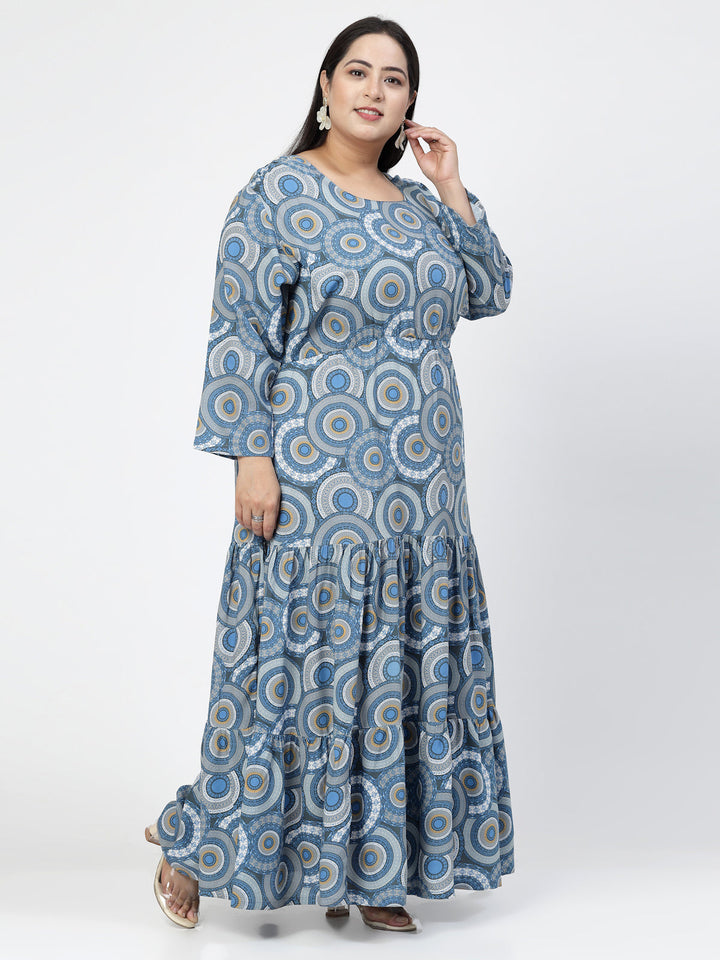 Plus Size Ethnic Motifs Printed Round Neck Maxi Dress