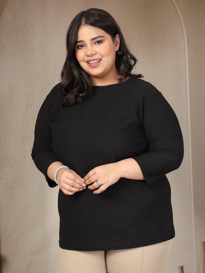 Plus Size Round Neck 3/4 Sleeve T-shirt