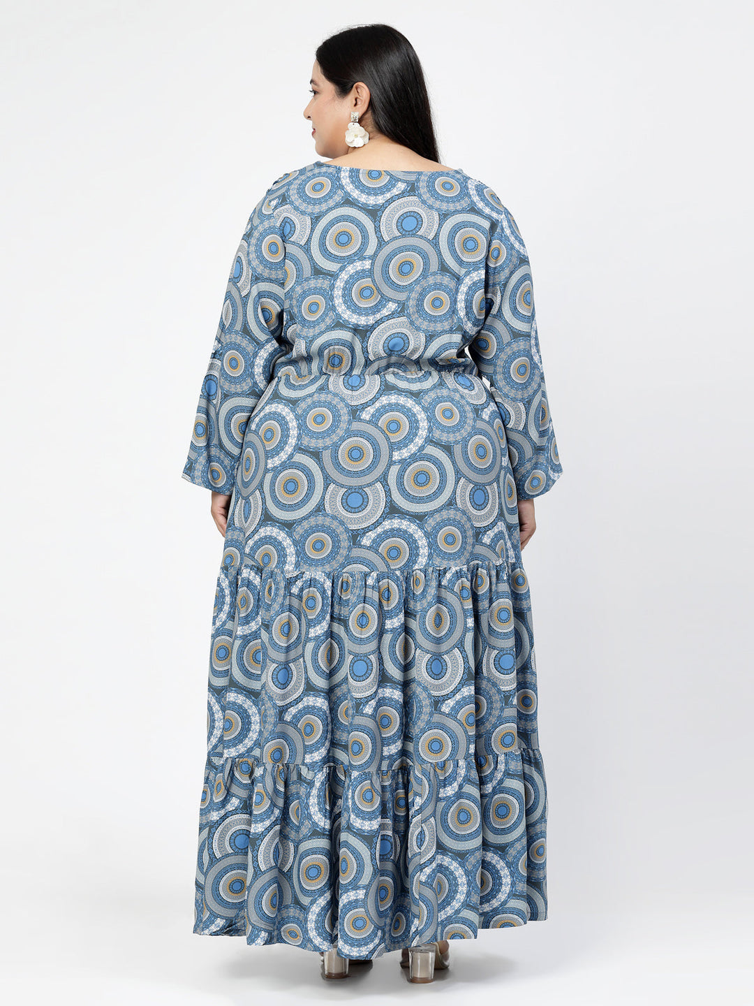 Plus Size Ethnic Motifs Printed Round Neck Maxi Dress