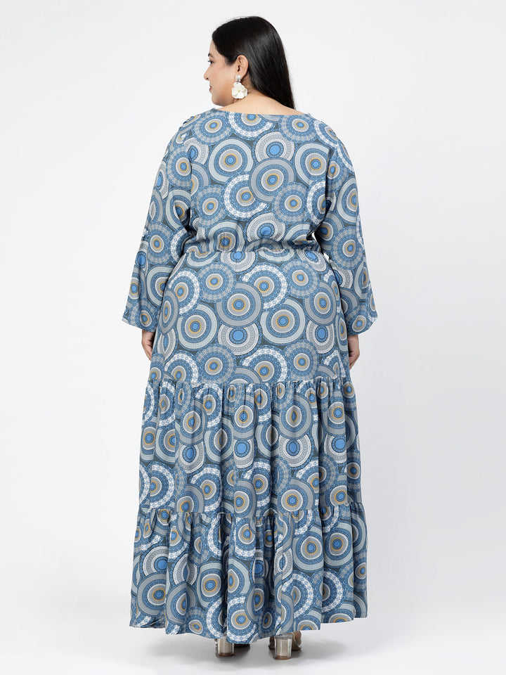 Plus Size Ethnic Motifs Printed Round Neck Maxi Dress