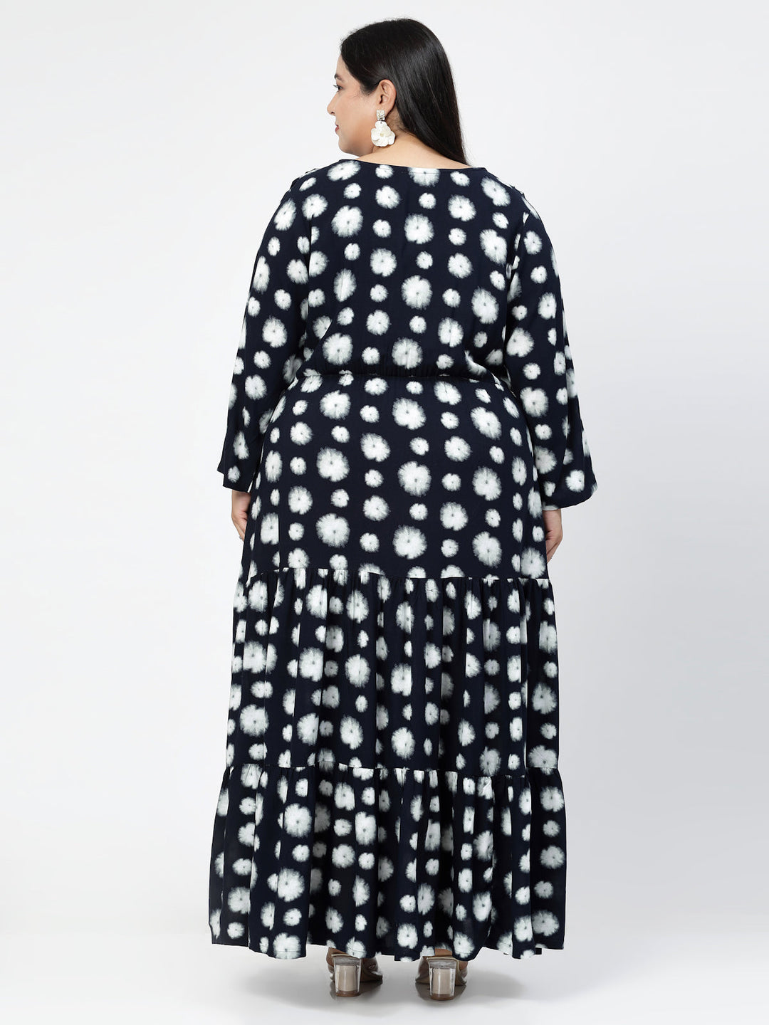 Plus Size  Navy Blue Geometric Print Maxi Dress