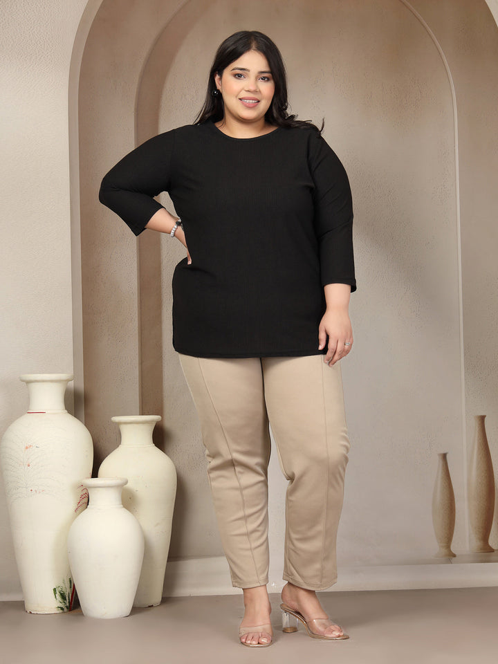 Plus Size Round Neck 3/4 Sleeve T-shirt