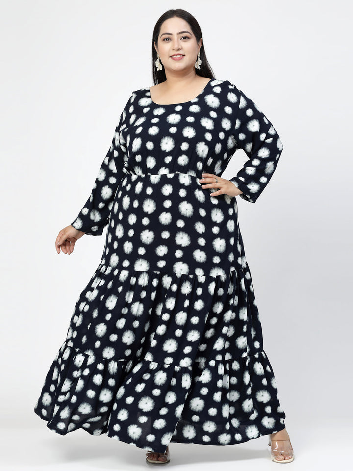 Plus Size  Navy Blue Geometric Print Maxi Dress