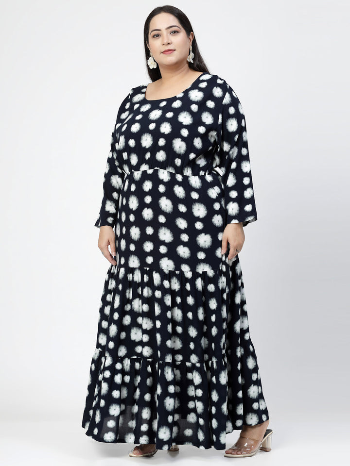 Plus Size  Navy Blue Geometric Print Maxi Dress