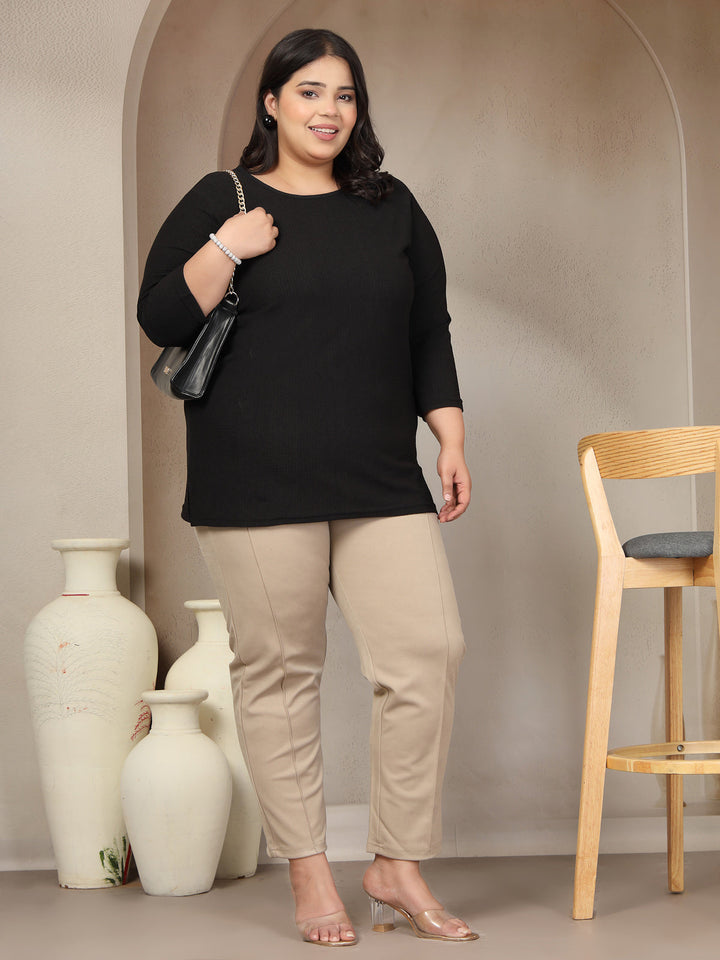 Plus Size Round Neck 3/4 Sleeve T-shirt