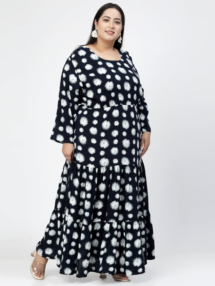 Plus Size  Navy Blue Geometric Print Maxi Dress