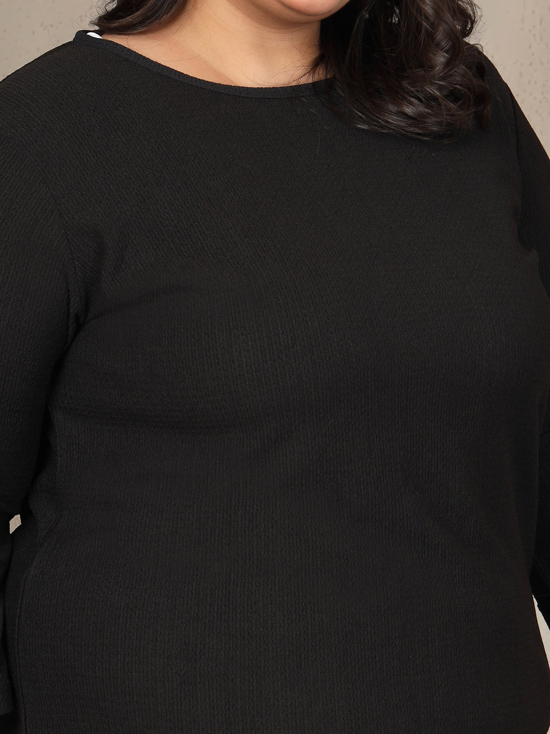 Plus Size Round Neck 3/4 Sleeve T-shirt