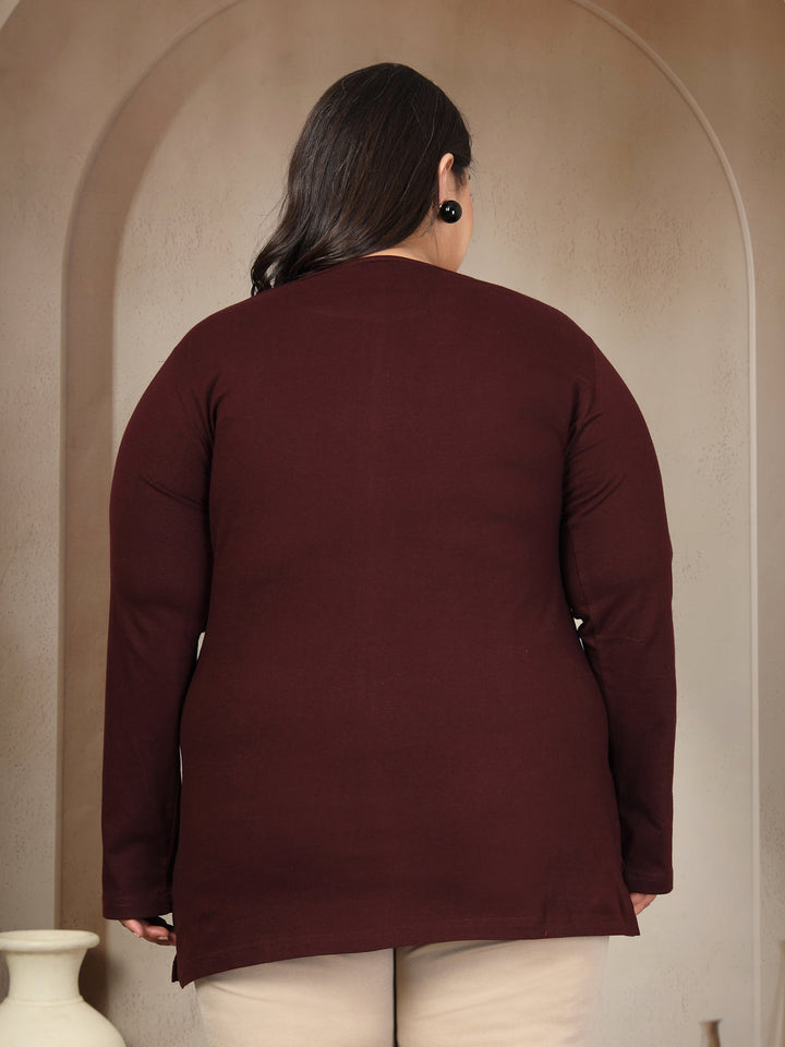 Plus Size Women Burgundy Wine T-shirt