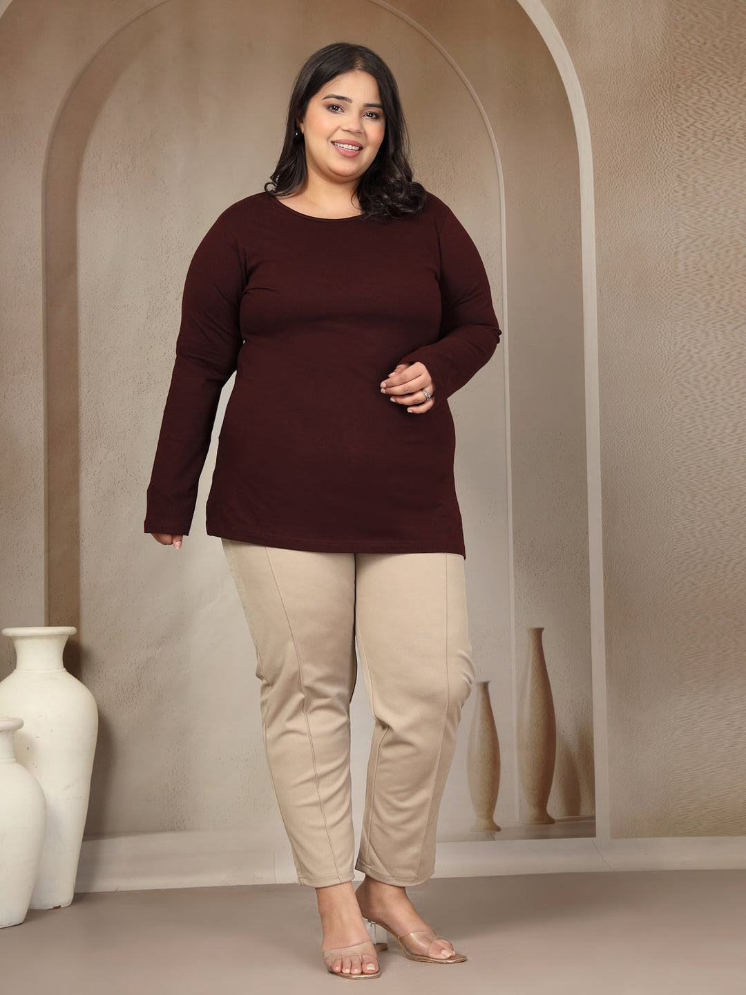 Plus Size Women Burgundy Wine T-shirt