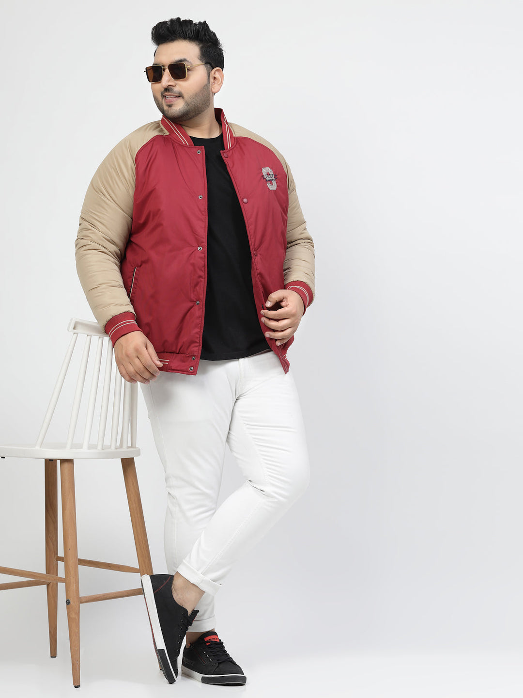 Plus Size Colourblocked Stand Collar Bomber Jacket