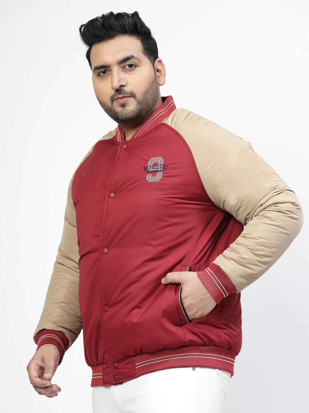 Plus Size Colourblocked Stand Collar Bomber Jacket