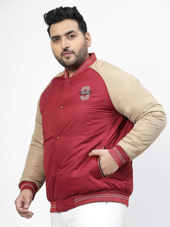 Plus Size Colourblocked Stand Collar Bomber Jacket