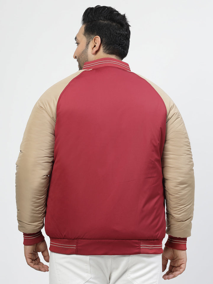 Plus Size Colourblocked Stand Collar Bomber Jacket