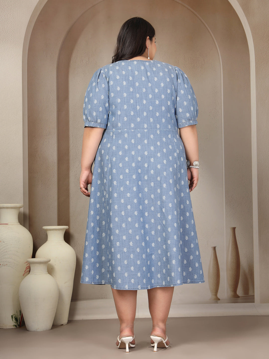Plus Size V Neck Pure Cotton Tiered Dress