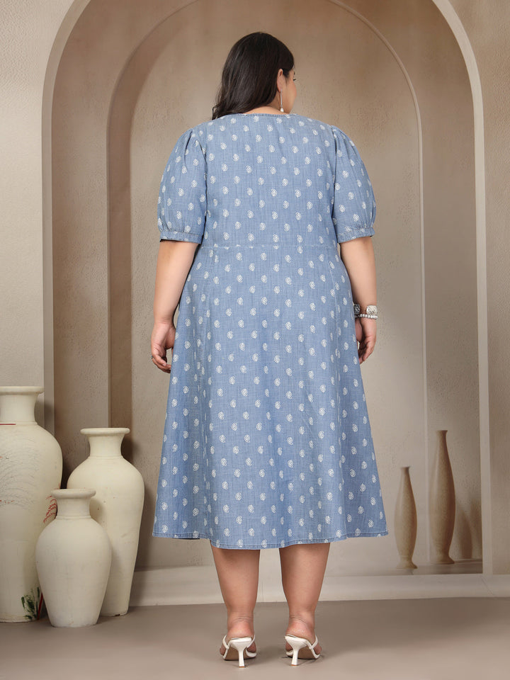 Plus Size V Neck Pure Cotton Tiered Dress