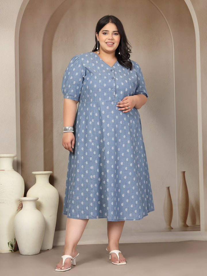 Plus Size V Neck Pure Cotton Tiered Dress