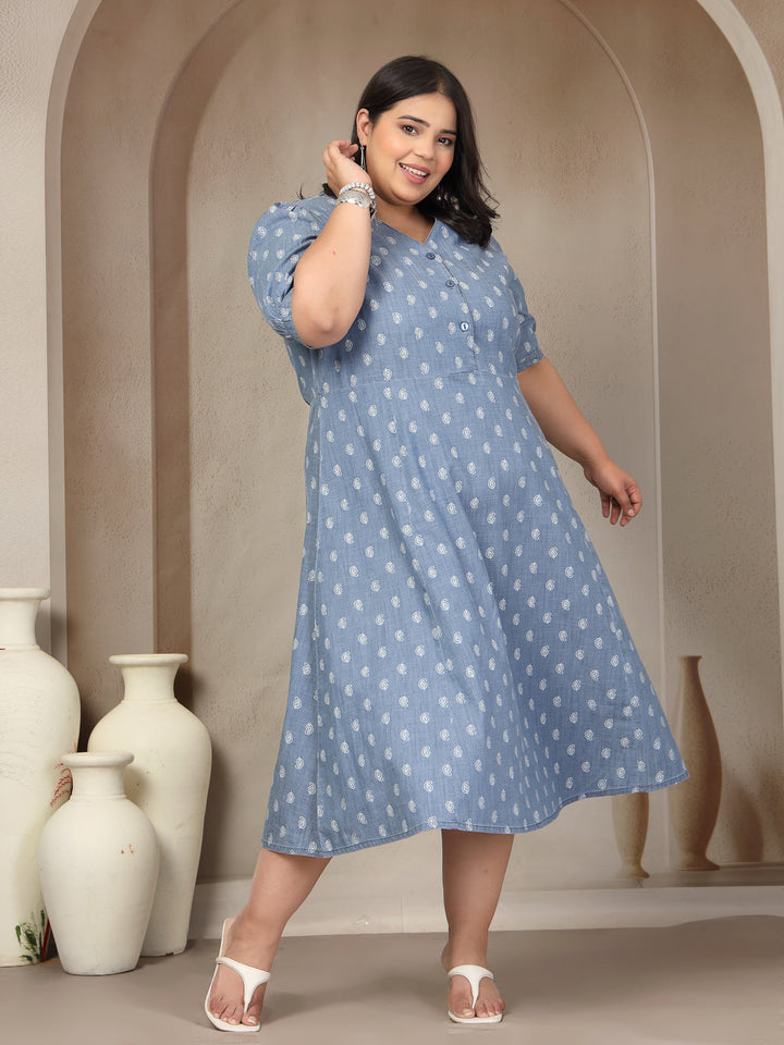 Plus Size V Neck Pure Cotton Tiered Dress