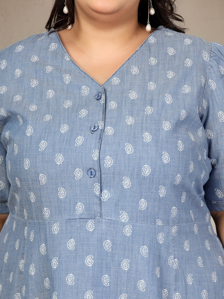 Plus Size V Neck Pure Cotton Tiered Dress