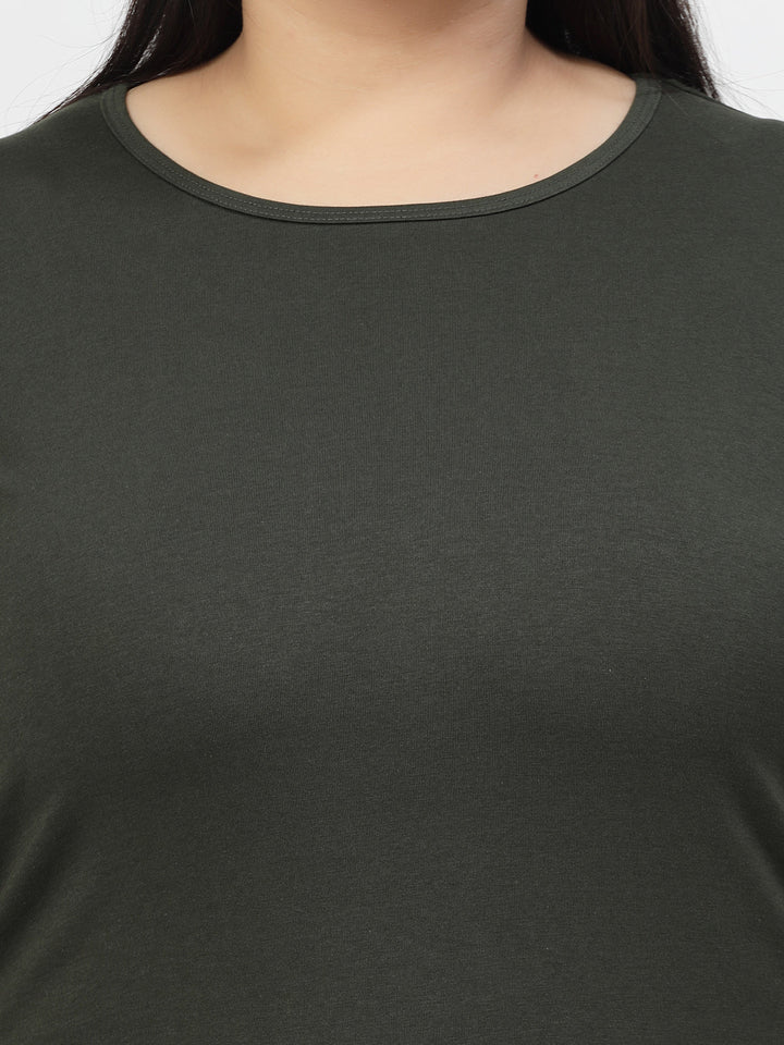Plus Size Olive Round Neck Regular Fit Cotton Casual T-shirt