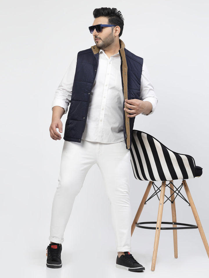 Plus Size Men Geometric Striped Longline Tailored Jacket