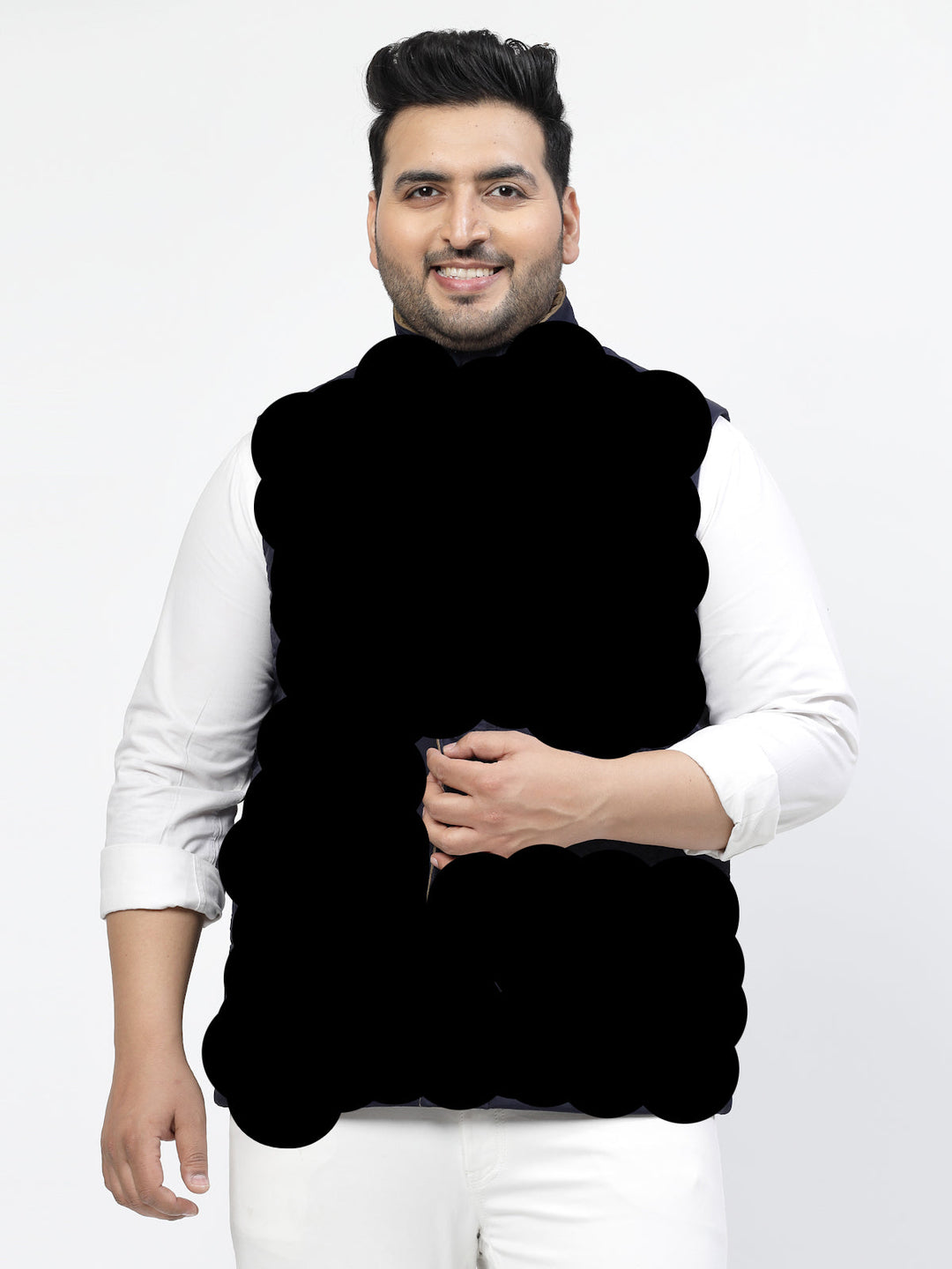 Plus Size Men Geometric Striped Longline Tailored Jacket