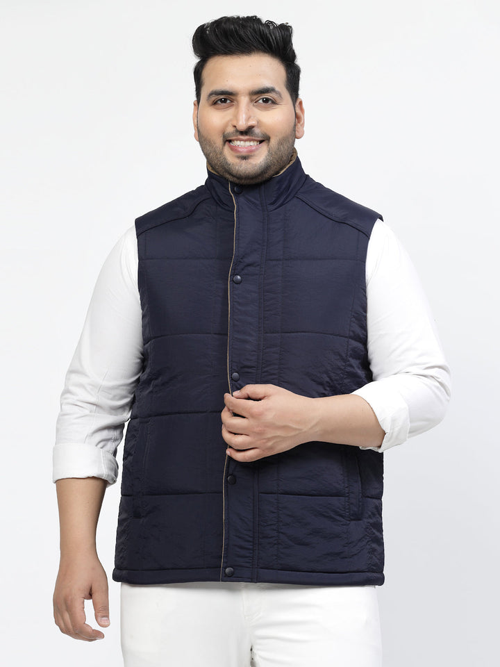 Plus Size Men Geometric Striped Longline Tailored Jacket