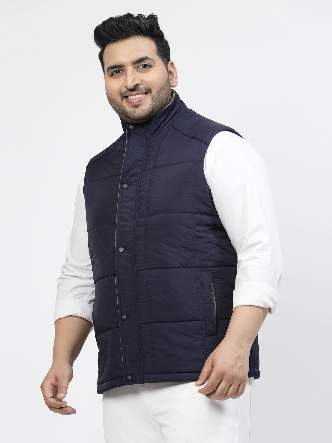 Plus Size Men Geometric Striped Longline Tailored Jacket