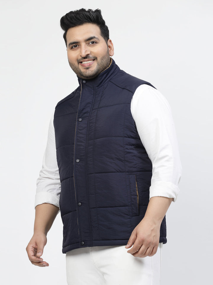 Plus Size Men Geometric Striped Longline Tailored Jacket