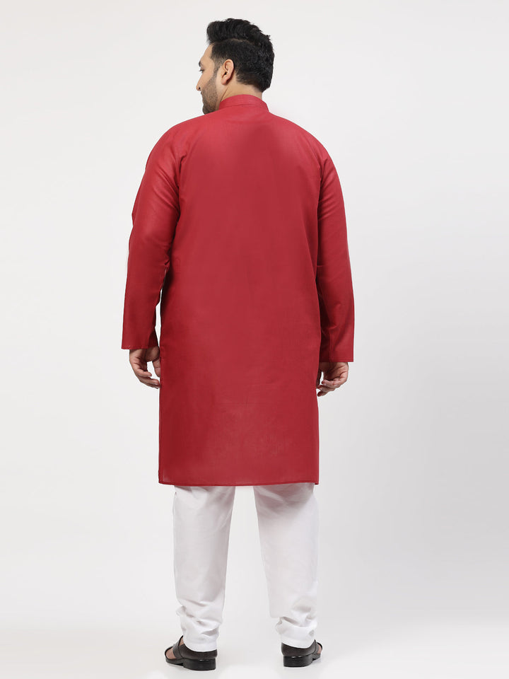 Plus Size Mandarin Collar Pure Cotton Straight Kurta With Pyjama