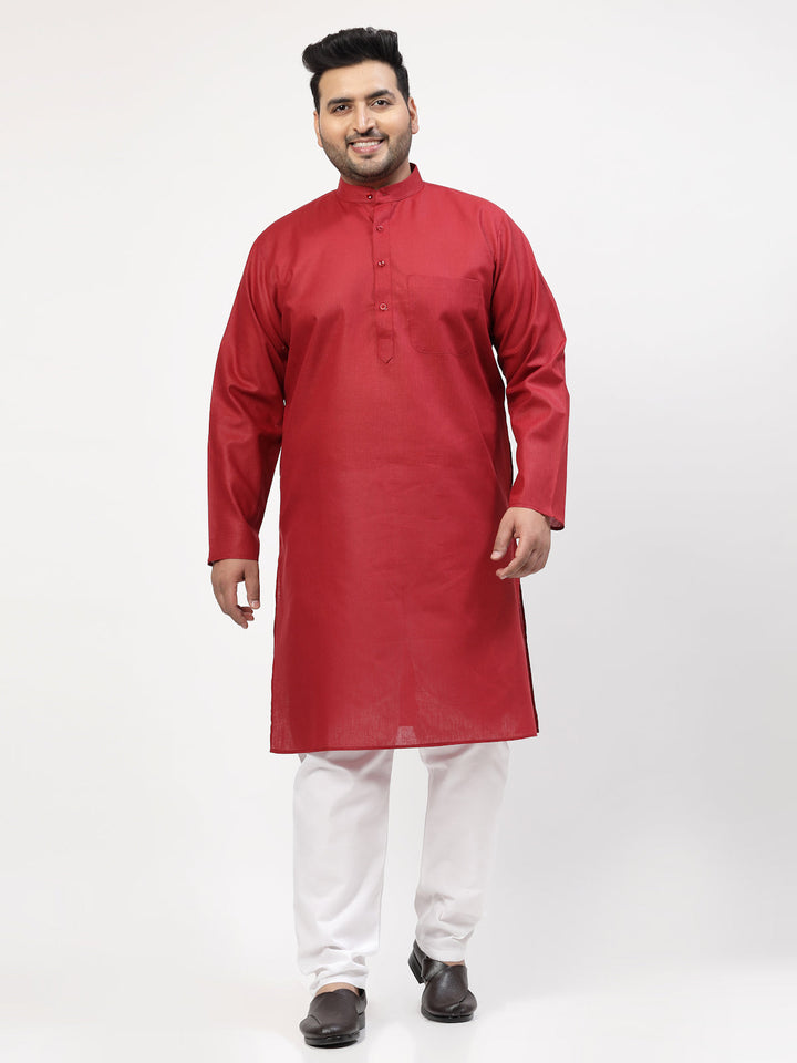 Plus Size Mandarin Collar Pure Cotton Straight Kurta With Pyjama