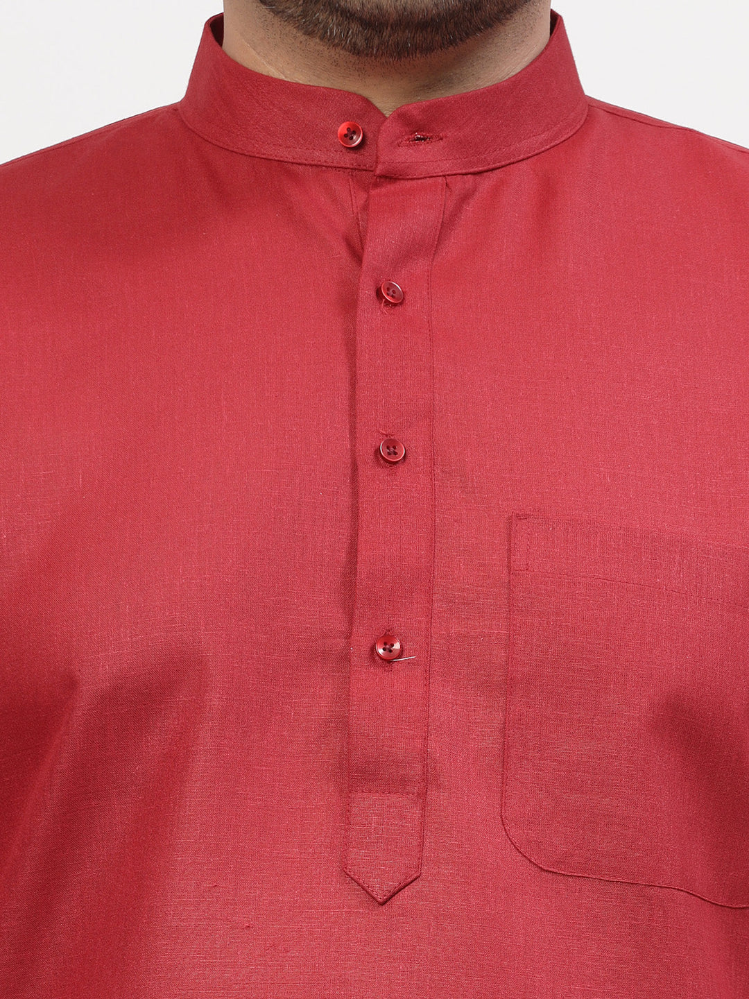 Plus Size Mandarin Collar Pure Cotton Straight Kurta With Pyjama