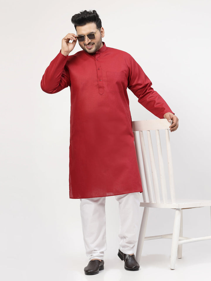 Plus Size Mandarin Collar Pure Cotton Straight Kurta With Pyjama