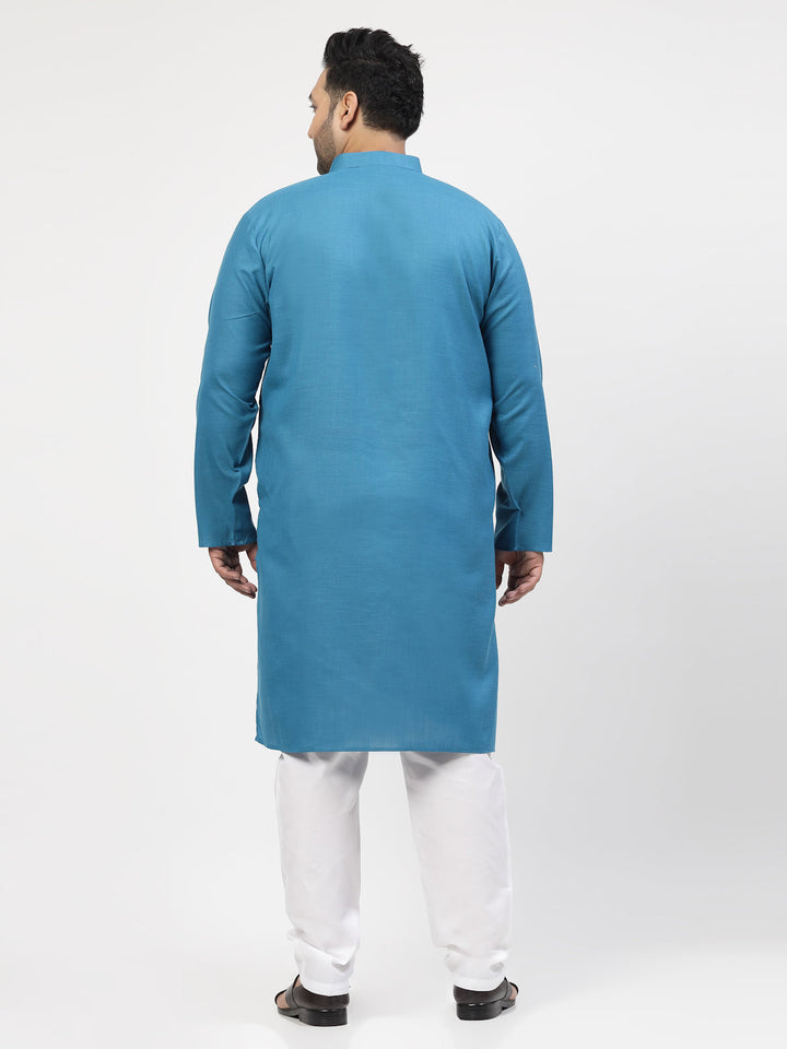 Plus Size Men Blue & White Solid Kurta with Pyjamas