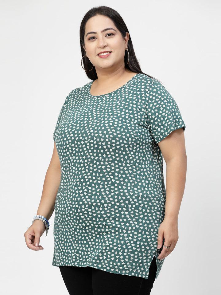 Plus Size Conversational Printed Round Neck Cotton T-shirt