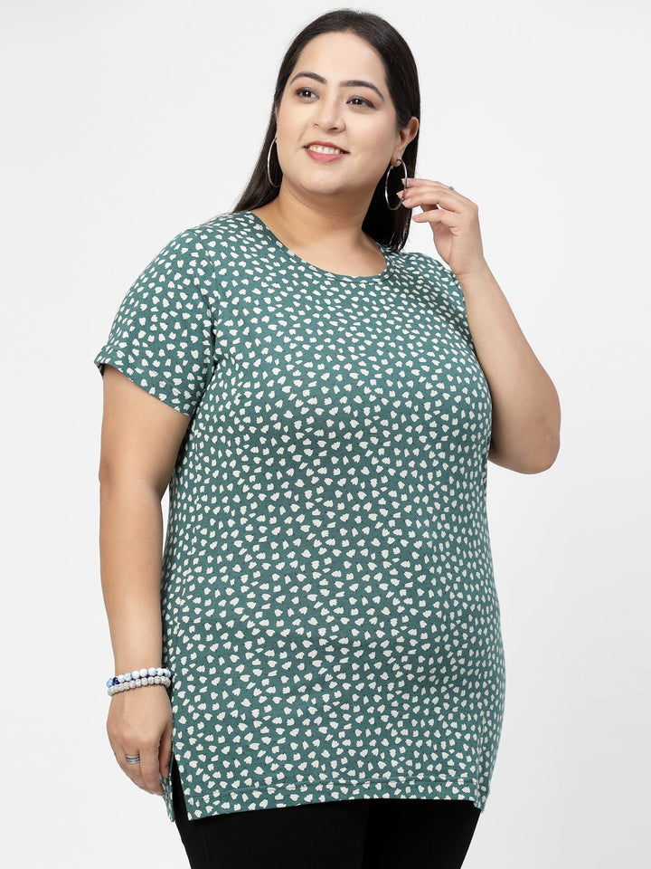 Plus Size Conversational Printed Round Neck Cotton T-shirt