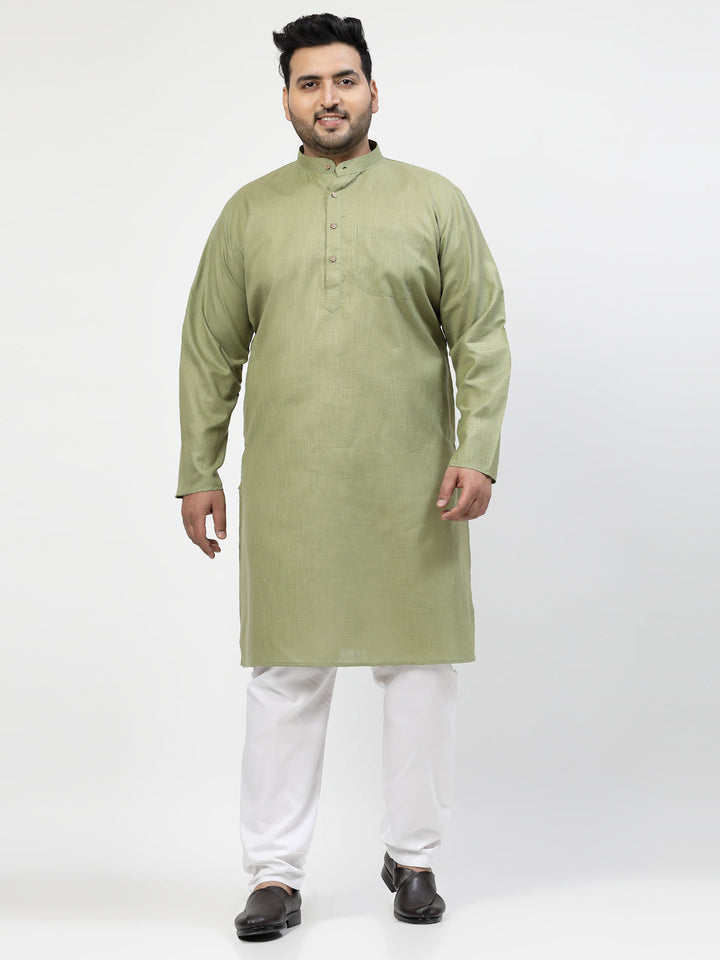Plus Size Men Green & White Solid Kurta with Pyjamas