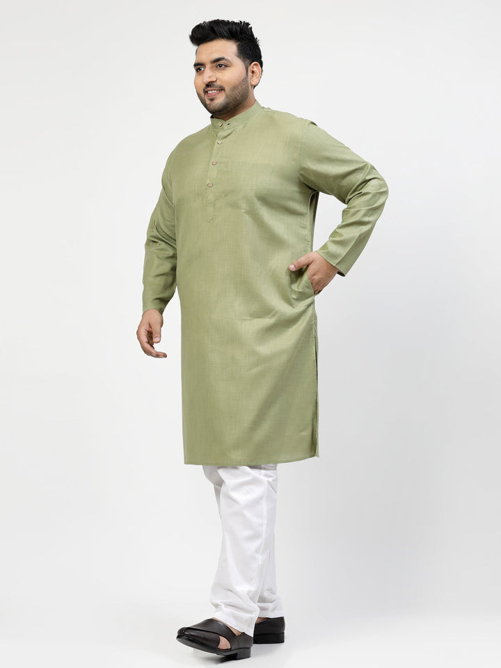 Plus Size Men Green & White Solid Kurta with Pyjamas