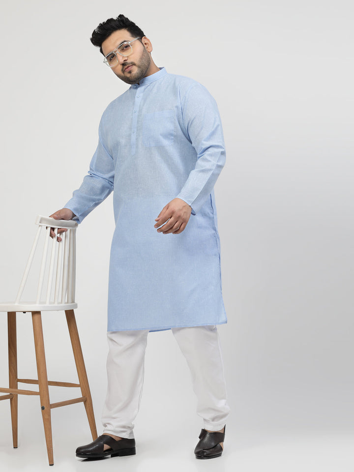 Plus Size  Blue & White Regular Pure Cotton Kurta with Pyjamas