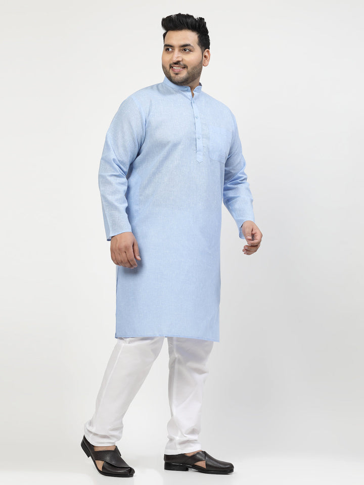 Plus Size  Blue & White Regular Pure Cotton Kurta with Pyjamas