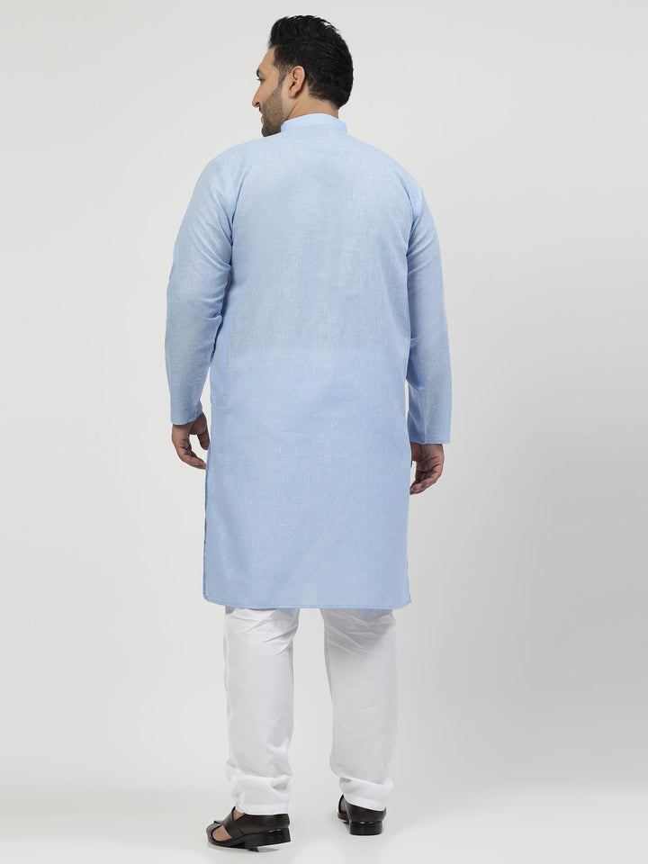 Plus Size  Blue & White Regular Pure Cotton Kurta with Pyjamas